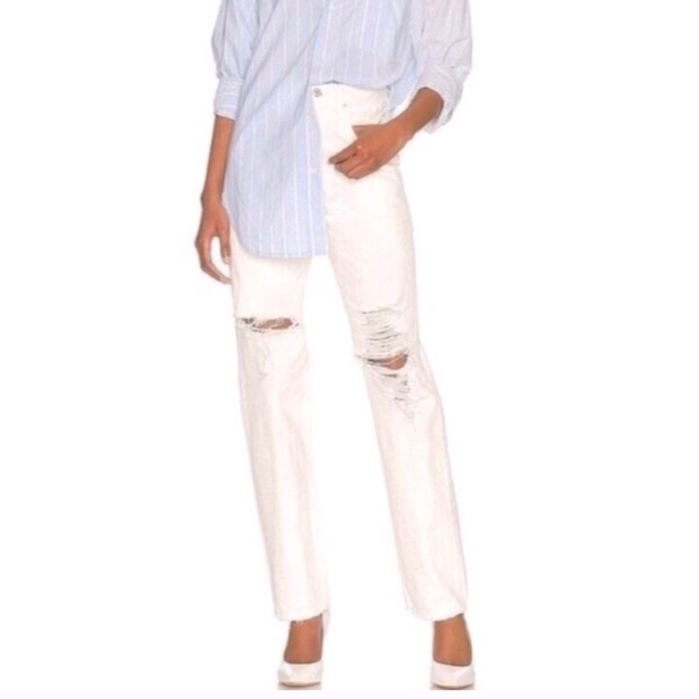 Citizens Of Humanity White Distressed Straight Leg Jeans